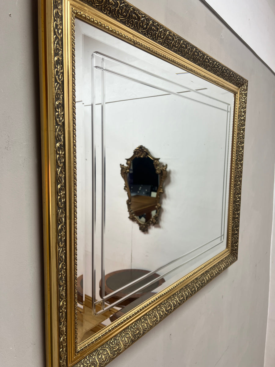 Large Gold Framed Vintage Bevelled Etched Mirror (SKU317)