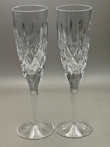 Pair Vintage Stuart Crystal Tewkesbury Champagne Flutes (SKU654)