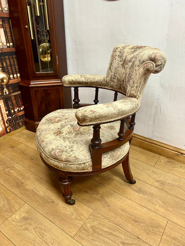 Antique Walnut Framed Upholstered Salon Tub Chair (SKU238)
