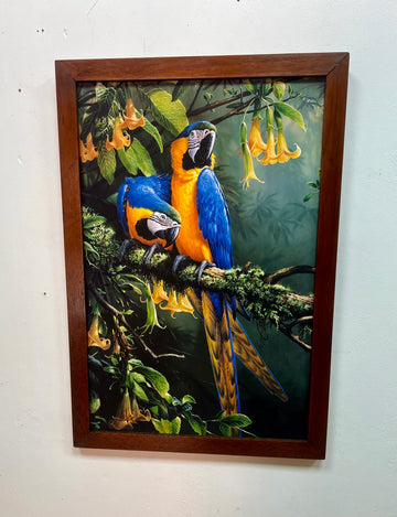 Wood Framed Macaw Parrots Jungle Wall Art (SKU404)