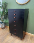 Vintage Retro Meredew Painted Black Tall Chest Drawers (SKU163)