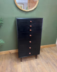 Vintage Retro Meredew Painted Black Tall Chest Drawers (SKU163)