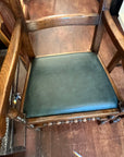 Pair Oak Jacobean Style Armchairs Green Upholstered Seats (SKU224)