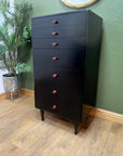 Vintage Retro Meredew Painted Black Tall Chest Drawers (SKU163)