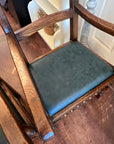 Pair Oak Jacobean Style Armchairs Green Upholstered Seats (SKU224)