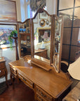 French Style Louis XV Carved Oak Triple Mirror Dressing Table (SKU156)