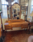 French Style Louis XV Carved Oak Triple Mirror Dressing Table (SKU156)
