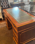 Yew Wood Leather Top Twin Pedestal Desk With Key (SKU126)