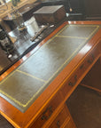Yew Wood Leather Top Twin Pedestal Desk With Key (SKU126)