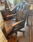 Chesterfield Desk Armchair Brown Leather Adjustable Height (SKU127)