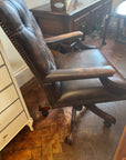 Chesterfield Desk Armchair Brown Leather Adjustable Height (SKU127)
