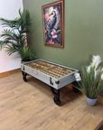 Industrial Style Coffee Table On Wheels Glass Display Storage Top (SKU71)