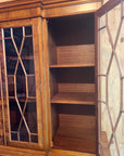 Vintage Yew Wood Glazed Library Breakfront Bookcase Cabinet (SKU067)