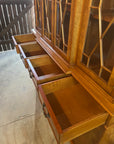Vintage Yew Wood Glazed Library Breakfront Bookcase Cabinet (SKU067)