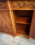 Vintage Yew Wood Glazed Library Breakfront Bookcase Cabinet (SKU067)