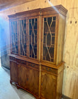 Vintage Yew Wood Glazed Library Breakfront Bookcase Cabinet (SKU067)