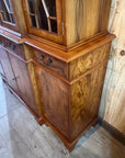 Vintage Yew Wood Glazed Library Breakfront Bookcase Cabinet (SKU067)