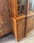 Vintage Yew Wood Glazed Library Breakfront Bookcase Cabinet (SKU067)