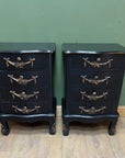 Pair Black/Gold Rococo Style Bedside Drawers (SKU172)