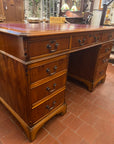 Vintage Twin Pedestal Yew Wood Large Desk Leather Top (SKU131)