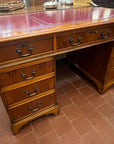 Vintage Twin Pedestal Yew Wood Large Desk Leather Top (SKU131)