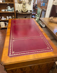 Vintage Twin Pedestal Yew Wood Large Desk Leather Top (SKU131)