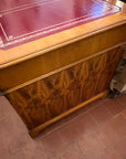 Vintage Twin Pedestal Yew Wood Large Desk Leather Top (SKU131)