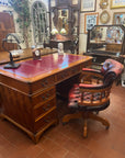 Vintage Twin Pedestal Yew Wood Large Desk Leather Top (SKU131)