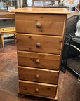 Narrow Pine Chest Of Five Drawers (SKU161)