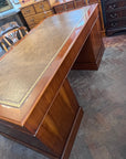 Antique Style Yew Wood Partners Desk Leather Top With Key (SKU136)