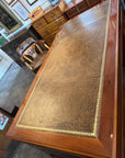 Antique Style Yew Wood Partners Desk Leather Top With Key (SKU136)