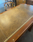 Antique Style Yew Wood Partners Desk Leather Top With Key (SKU136)