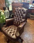 Leather Vintage American North Hickory Chair Swivel Adjustable Height (SKU139)