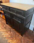 Vintage Oak Wooden Sideboard Painted Black Base (SKU059)