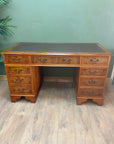 Vintage Twin Pedestal Desk Leather Top With Key (SKU134)