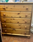 Pine Chest Of Five Drawers On Bun Feet (SKU156)