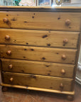 Pine Chest Of Five Drawers On Bun Feet (SKU156)