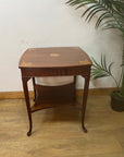 Antique Two Tier Occasional Table Delicate Marquetry Slender Cabriole Legs (SKU76)