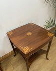 Antique Two Tier Occasional Table Delicate Marquetry Slender Cabriole Legs (SKU76)