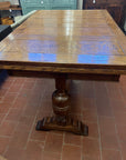 Antique Oak Solid Top Draw Leaf Dining Table and A Carved Base (SKU36)