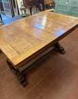 Antique Oak Solid Top Draw Leaf Dining Table and A Carved Base (SKU36)