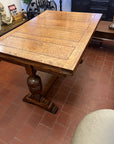 Antique Oak Solid Top Draw Leaf Dining Table and A Carved Base (SKU36)