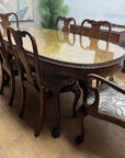 Burr Walnut Carved Dining Table Cabriole Legs on Ball Claw Supports With 6 Chairs(SKU27)