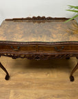 Burr Walnut Carved Console Table Cabriole Legs on Ball Claw Supports (SKU67)