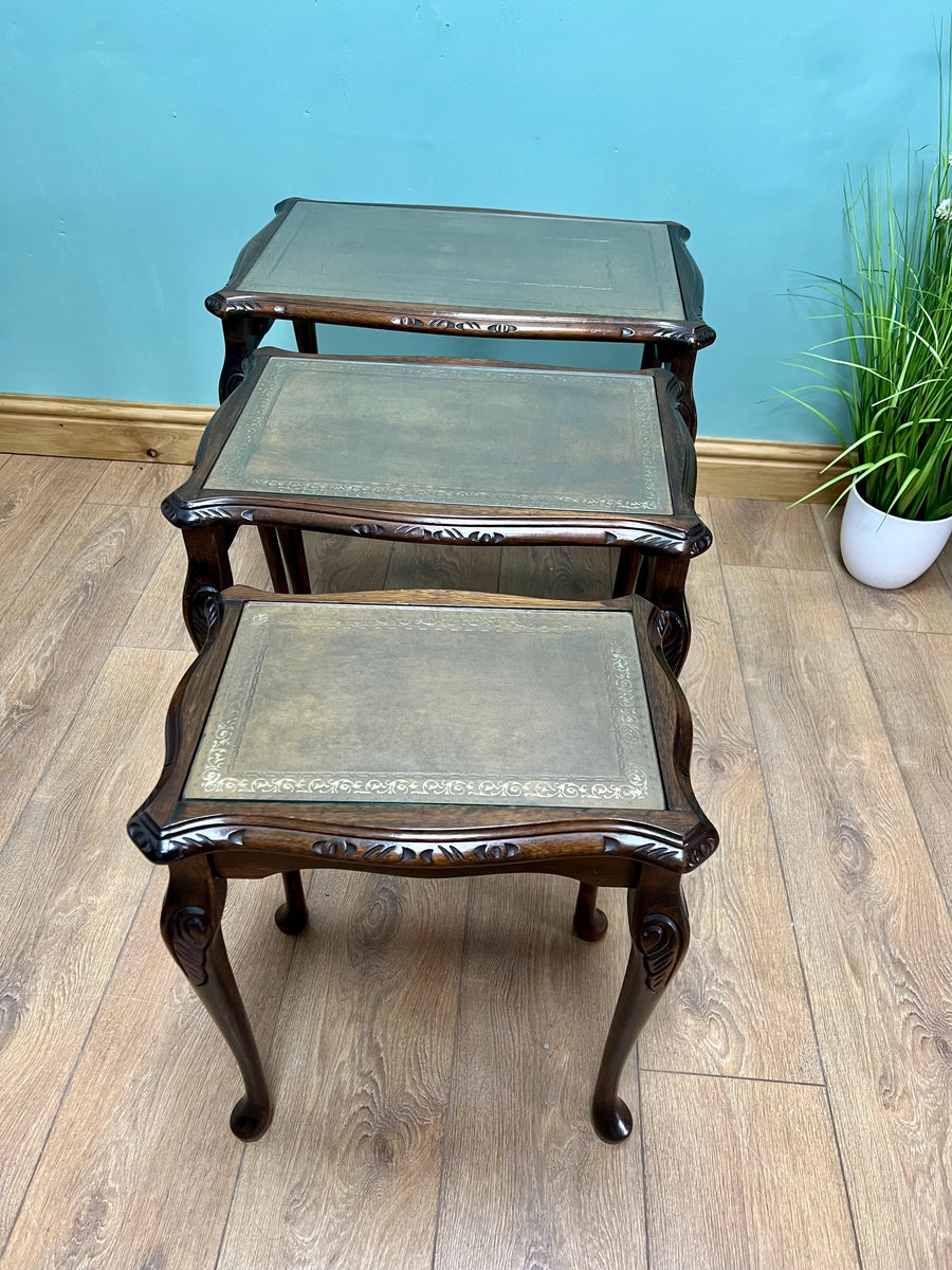 Nest of 3 Vintage Tables with Glass protective tops (SKU74)