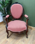 Victorian Walnut Upholstered Cameo Back Armchair (SKU241)