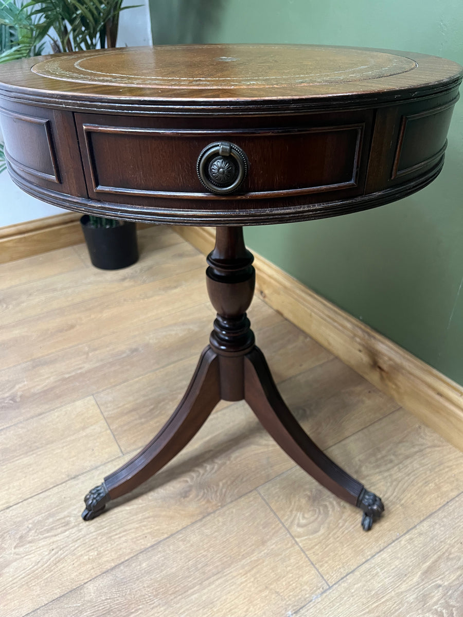 Pedestal Leather Top Drum Table (SKU241)