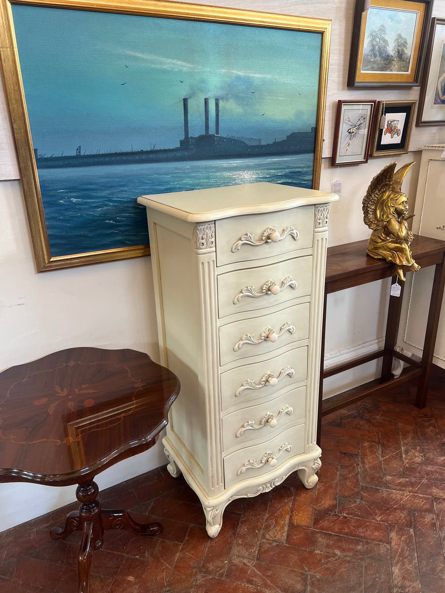 French Style Narrow White Chest Drawers (SKU174)