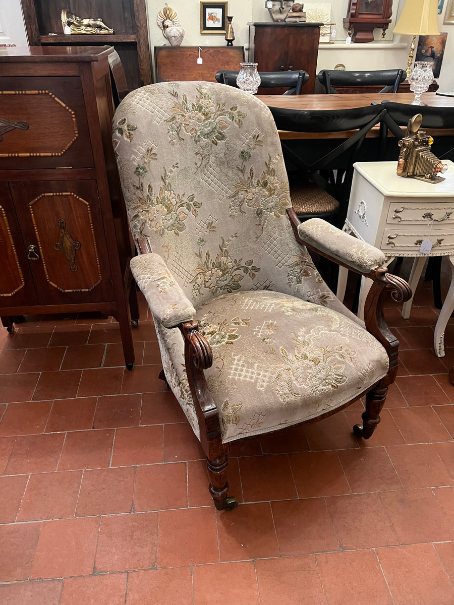 Early Victorian Rosewood Upholstered Arm Chair (SKU253)