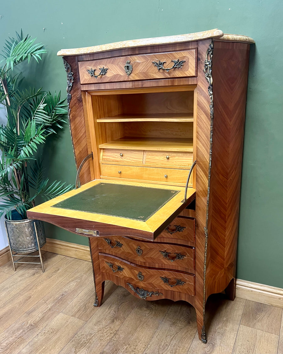 French Marquetry Inlaid Secretaire Marble Top (SKU248)